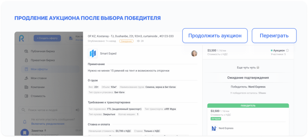 Что нового у платформы Roolz: обновлённая механика проведения аукционов по грузоперевозкам 16 - INFOTRANS Продление аукциона после выбора победителя на Roolz